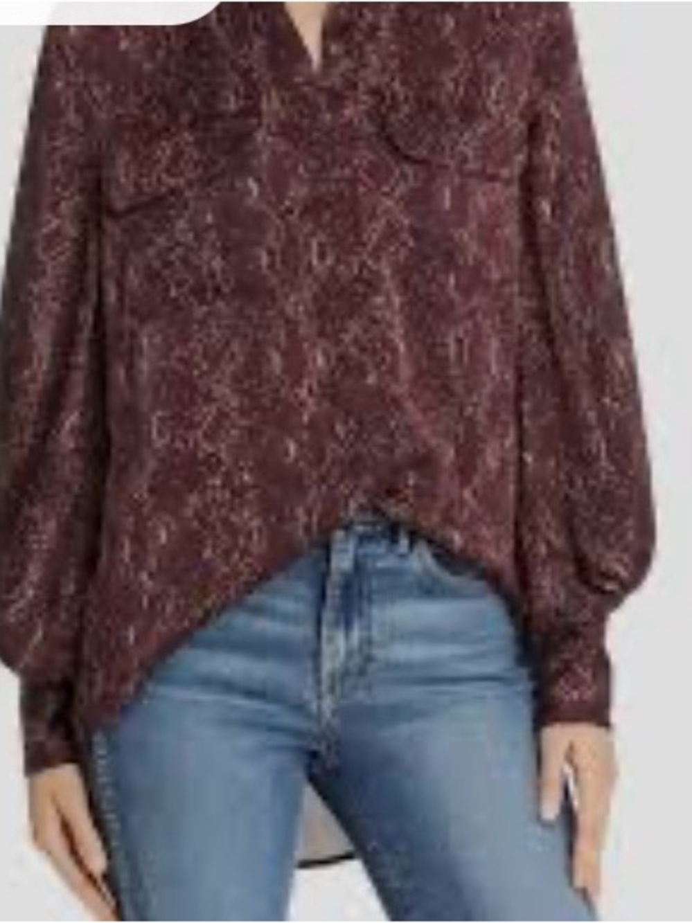 Women's Burgundy Printed Long-Sleeve Blouse 0615